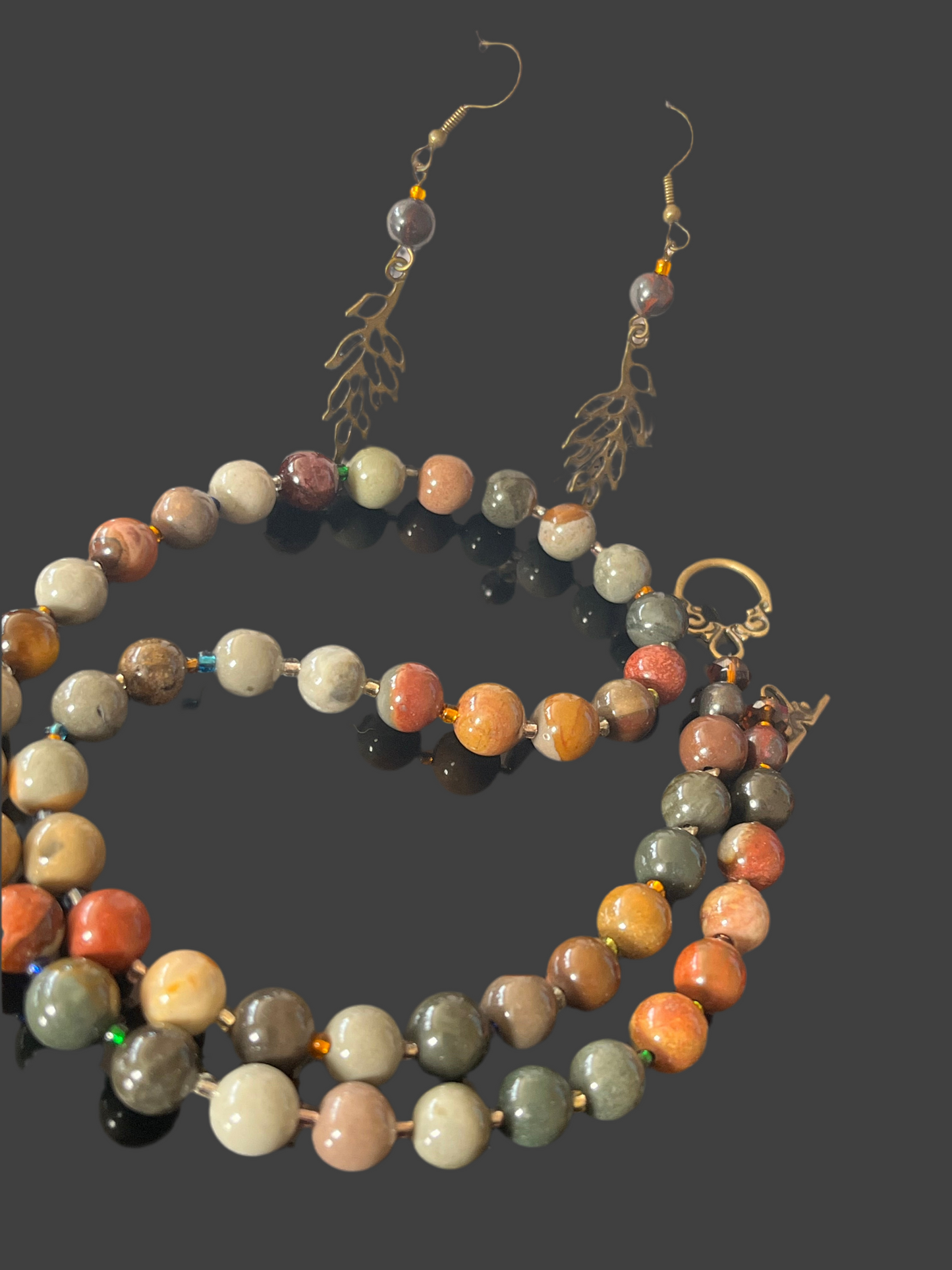 Ocean Jasper Power/Protection Bead Necklace and earring set , Healing, joy inspiration/Gemstone Necklace, low mood solution necklace, Handmade