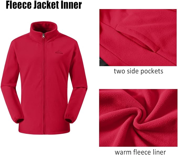 Women's 3 In 1 Red Jacket, Fleece Ski Jacket Softshell Winter Waterproof Full Zip Windproof Coat