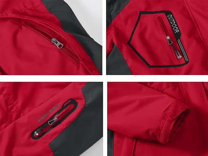 Women's 3 In 1 Red Jacket, Fleece Ski Jacket Softshell Winter Waterproof Full Zip Windproof Coat