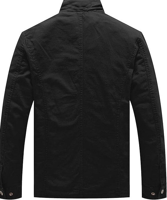 Men's Casual black Wenven Jacket  Warm Jackets Cotton Leisure Jacket Military Stand Collar style