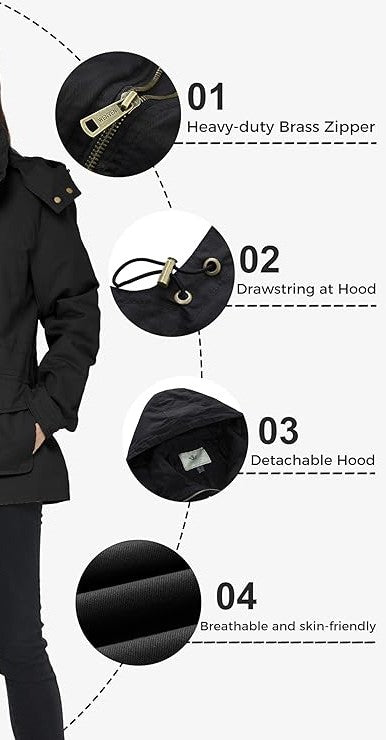 Women's Casual Cotton Jacket Outdoor Lightweight Wenvev Jacket , black, XL