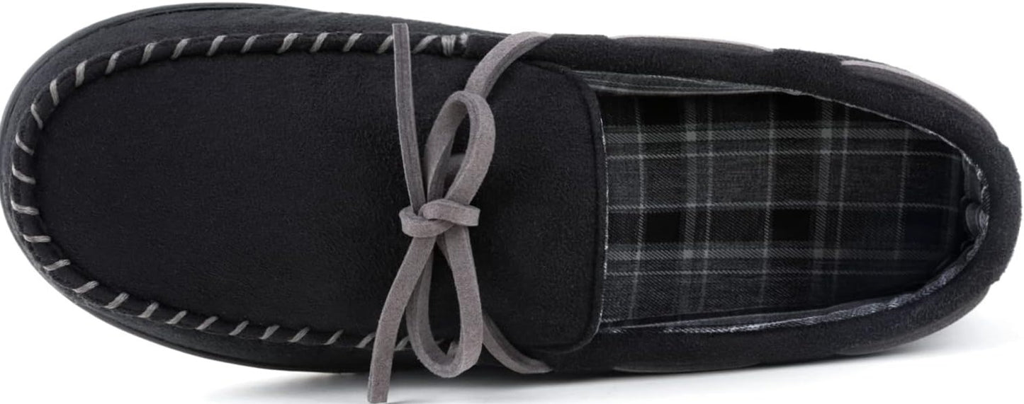 Men's size 12 Moccasin Slippers, Slip on Indoor - Outdoor House Shoes, Black , size 12