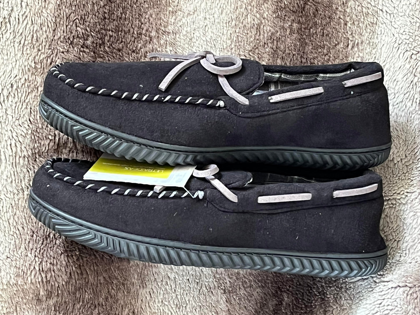 Men's size 12 Moccasin Slippers, Slip on Indoor - Outdoor House Shoes, Black , size 12