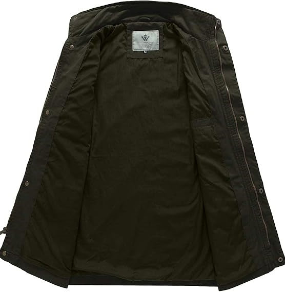 Men's Casual Jacket Classic Warm WenVen Jacket Cotton Leisure Jacket Military Stand Collar , army-green, Medium,