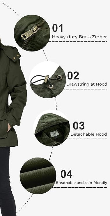 Women's Casual Cotton Jacket Outdoor Lightweight Jacket , army green, Large