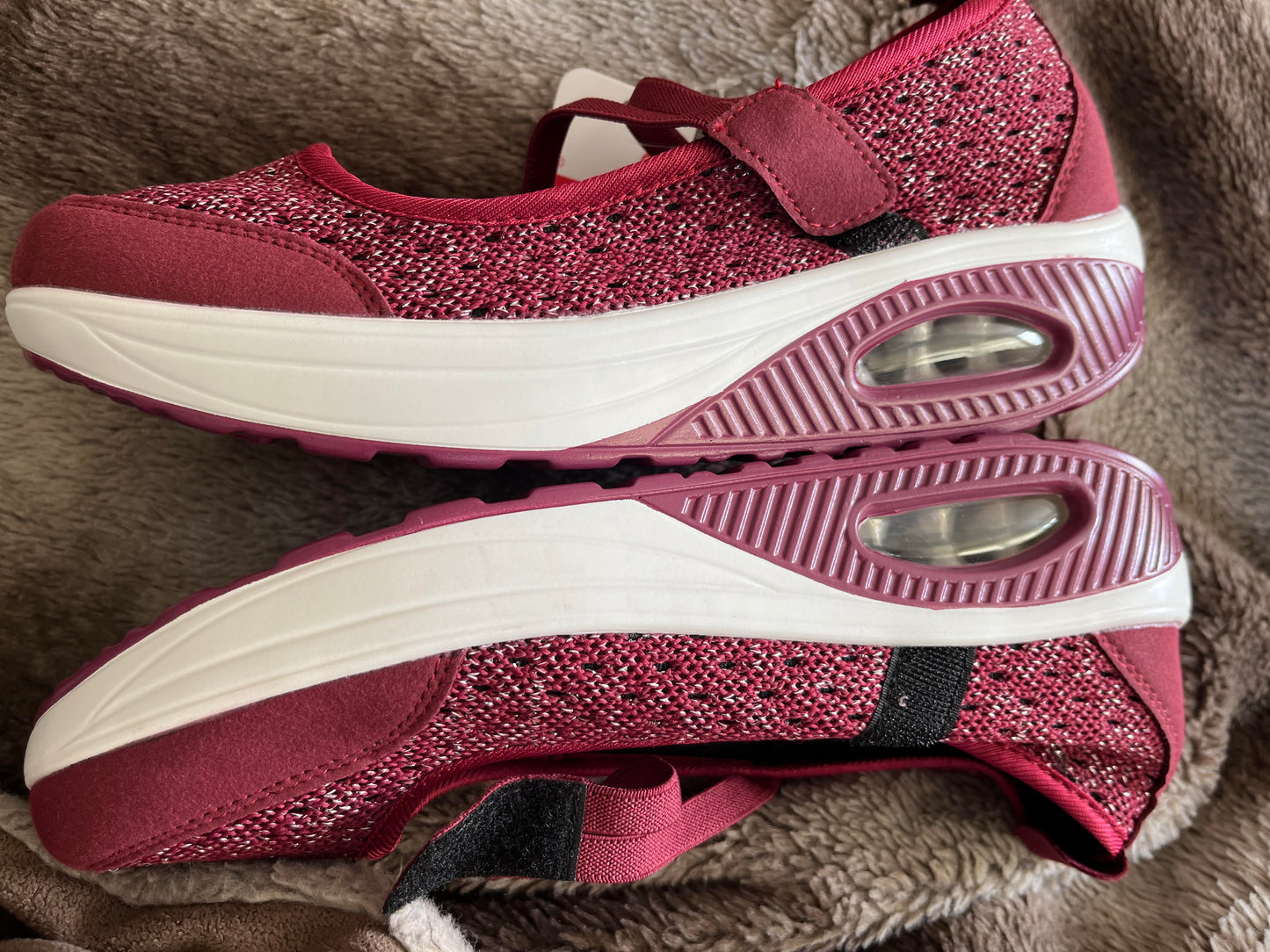 Ladies Casual Walking Shoes Adjustable Strap with Hook and Loop Closure, red comfortable Sneakers air Cushion, Grey, size 8