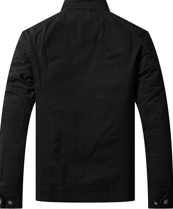 Men's Casual Cotton Jacket,  Lightweight Windbreaker WenVen Jacket Stand Collar Jacket Z Military Jacket, black , medium