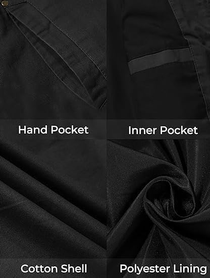 Men's Casual Cotton Jacket,  Lightweight Windbreaker WenVen Jacket Stand Collar Jacket Z Military Jacket, black , medium