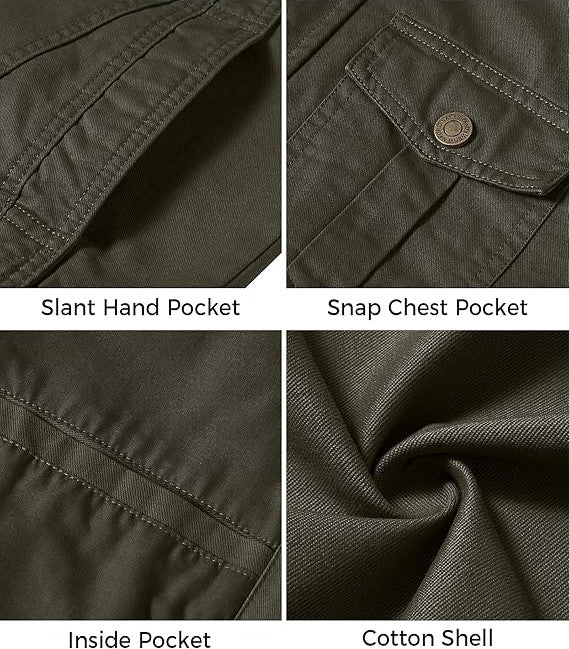 Men's Casual Jacket Classic Warm WenVen Jacket Cotton Leisure Jacket Military Stand Collar , army-green, Medium,