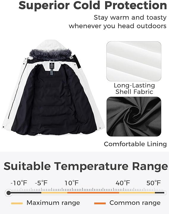 women's white long quilter winter coat, white