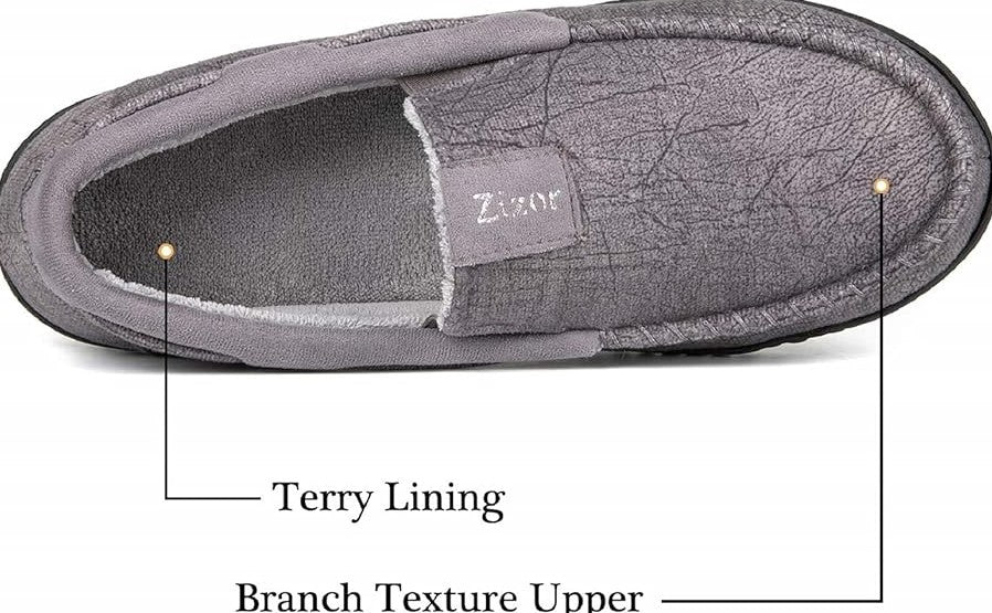 Men's Suede Moccasin Slippers, Cosy Memory Foam House Shoes with Anti Skid Rubber Sole, size 11