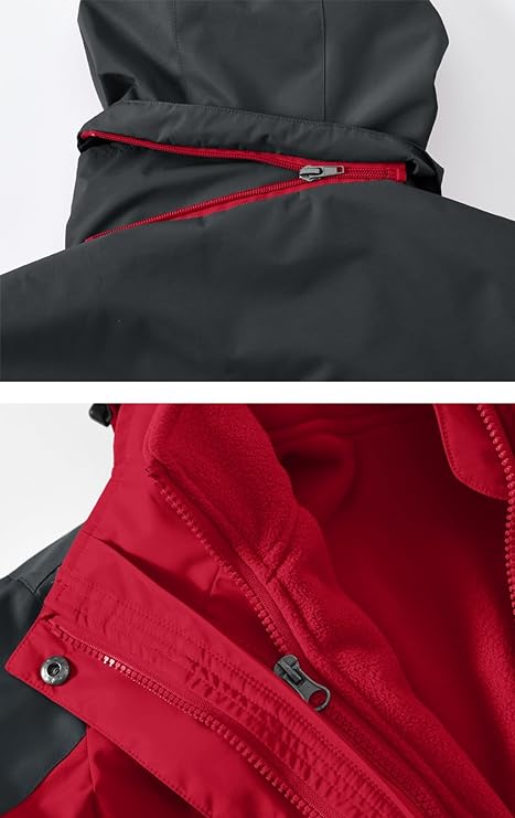 Women's 3 In 1 Red Jacket, Fleece Ski Jacket Softshell Winter Waterproof Full Zip Windproof Coat