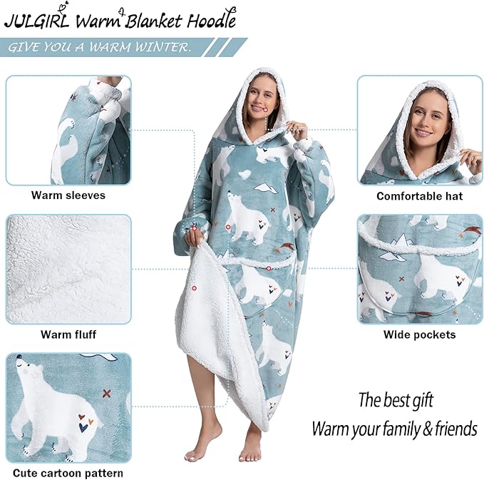 Warm hoodie long blanket , cosy hoodie blanket, one size