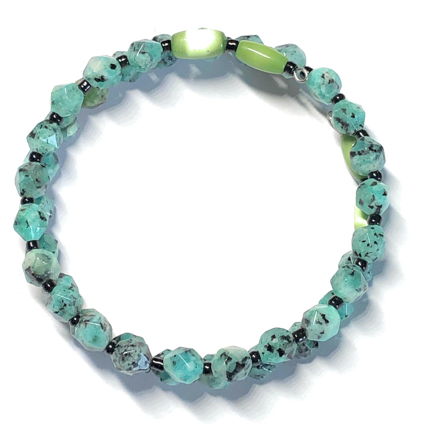 Handcrafted Kiwi Double Layer Bead Bracelet - Elegant kiwi jasper memory wire bracelet