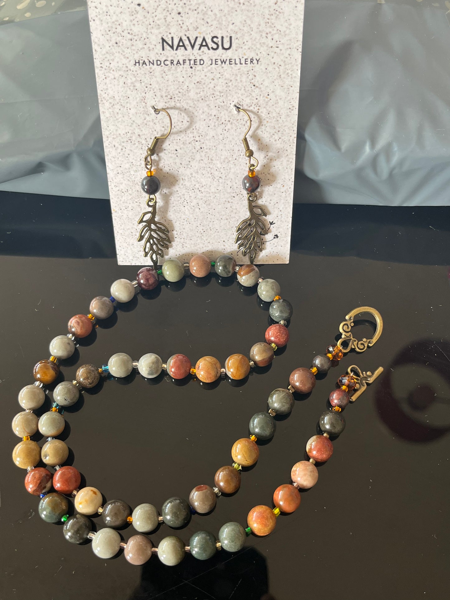 Ocean Jasper Power/Protection Bead Necklace and earring set , Healing, joy inspiration/Gemstone Necklace, low mood solution necklace, Handmade