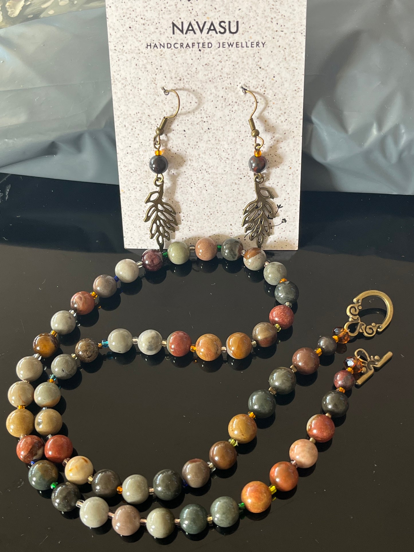 Ocean Jasper Power/Protection Bead Necklace and earring set , Healing, joy inspiration/Gemstone Necklace, low mood solution necklace, Handmade