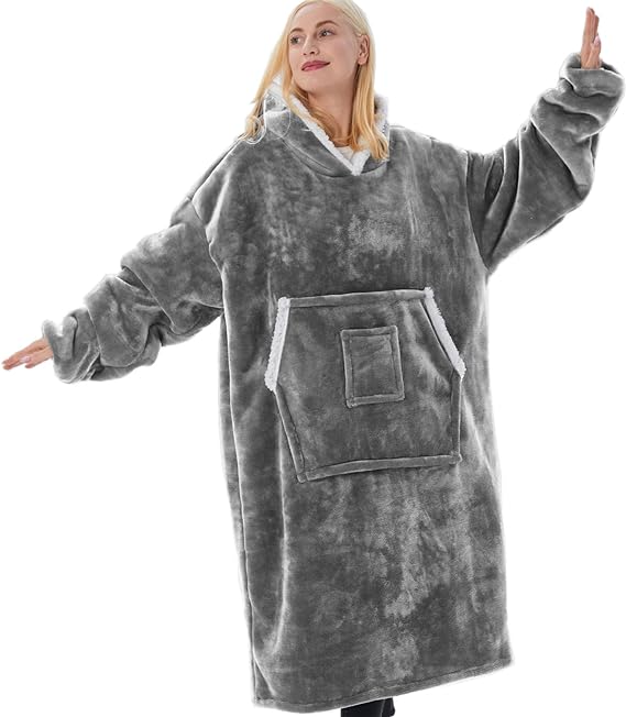 Unisex over-sized wearable hoodie blanket, grey