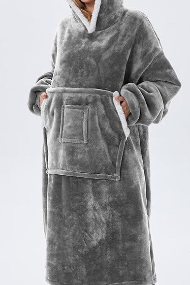 Unisex over-sized wearable hoodie blanket, grey