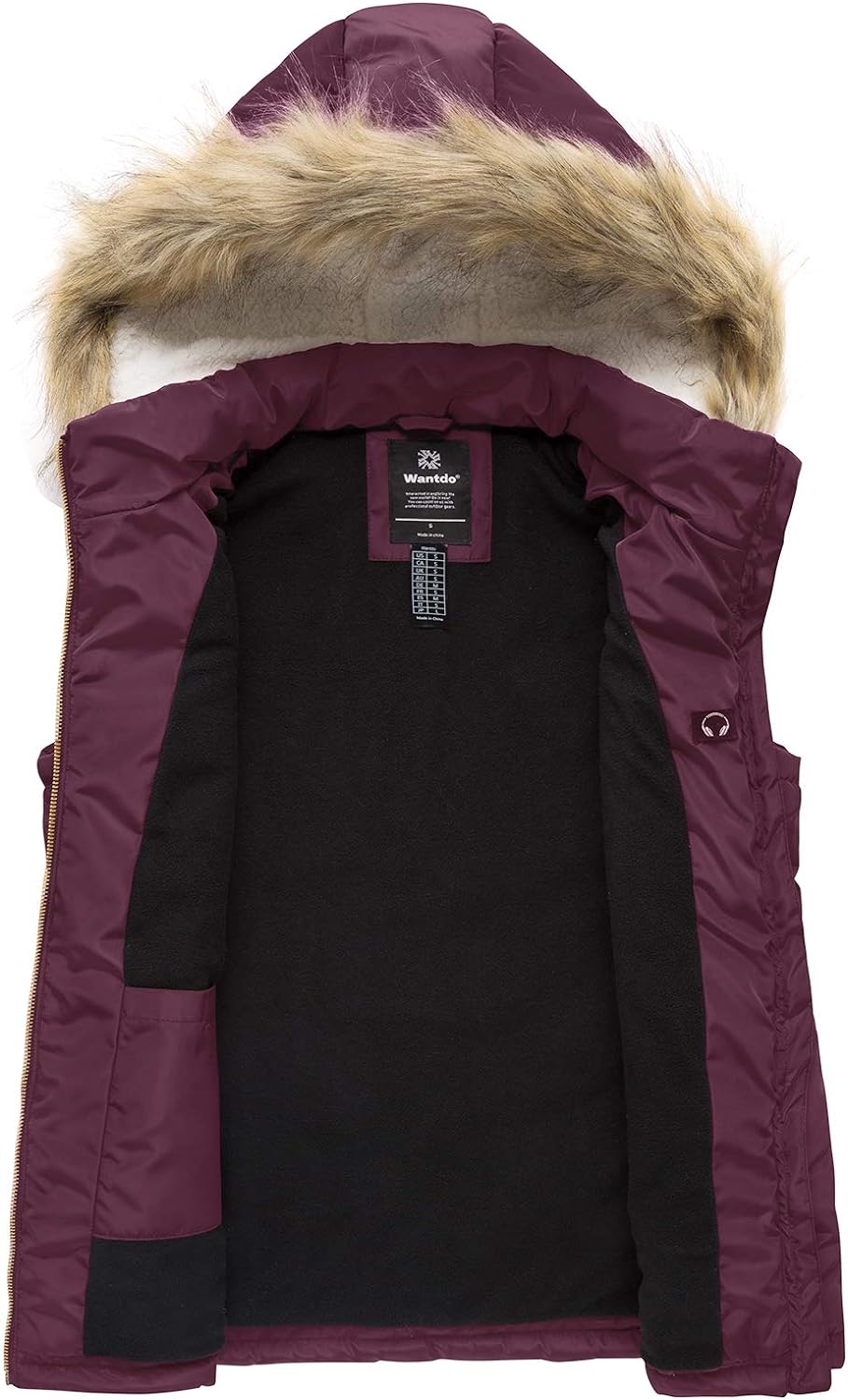 Maroon Body Warmer, fully lined Gilet with Removable hood, Wine Red,Medium