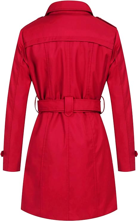 Women's red trench coat, double -breasted trench coat, Large