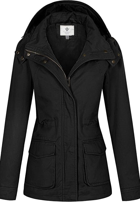 Women's Casual Cotton Jacket Outdoor Lightweight Wenvev Jacket , black, XL