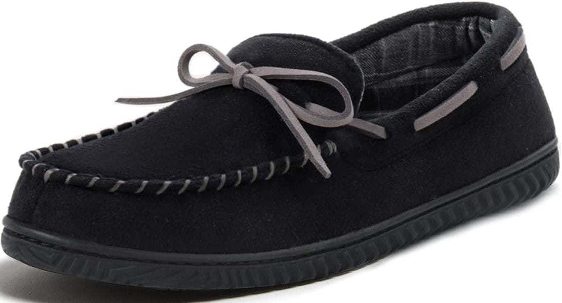 Men's size 12 Moccasin Slippers, Slip on Indoor - Outdoor House Shoes, Black , size 12