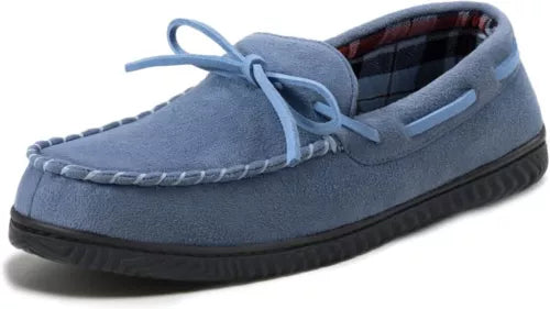 Men's Moccasin Slippers,nealon Slip on Indoor Outdoor House Shoes, Blue, size 11