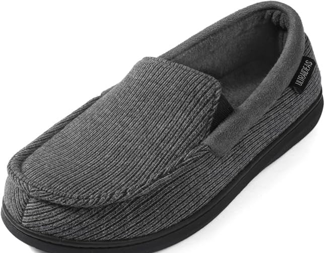 Men’s loafers, men's Carver Slippers Moc Loafer House Shoes Memory Foam, grey men's slippers   size 12