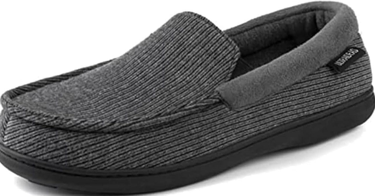 Men’s loafers, men's Carver Slippers Moc Loafer House Shoes Memory Foam, grey men's slippers   size 12