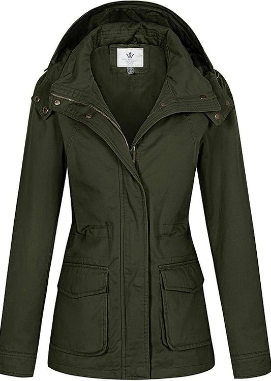 Women's Casual Cotton Jacket Outdoor Lightweight Jacket , army green, Large