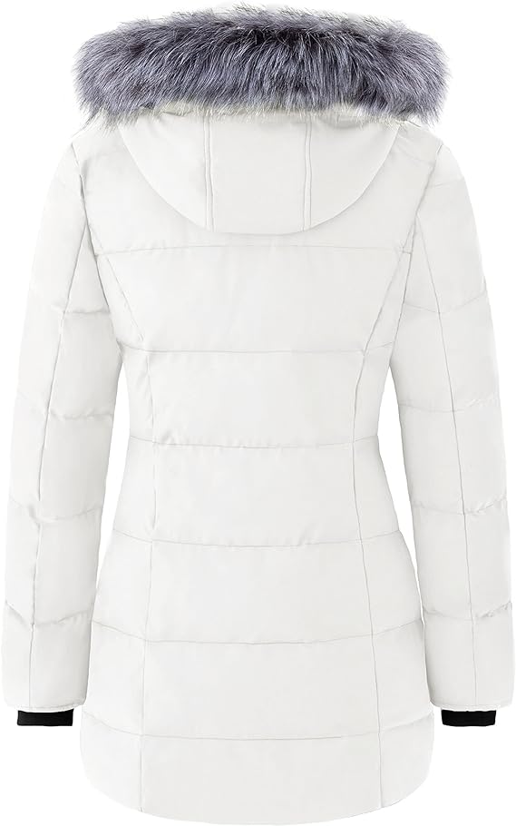 women's white long quilter winter coat, white