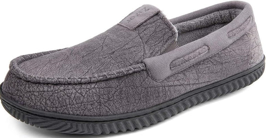 Men's Suede Moccasin Slippers, Cosy Memory Foam House Shoes with Anti Skid Rubber Sole, size 11